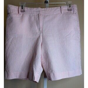 Talbots Pink White Seersucker Bermuda Shorts Striped Preppy Classic 16 Stretch